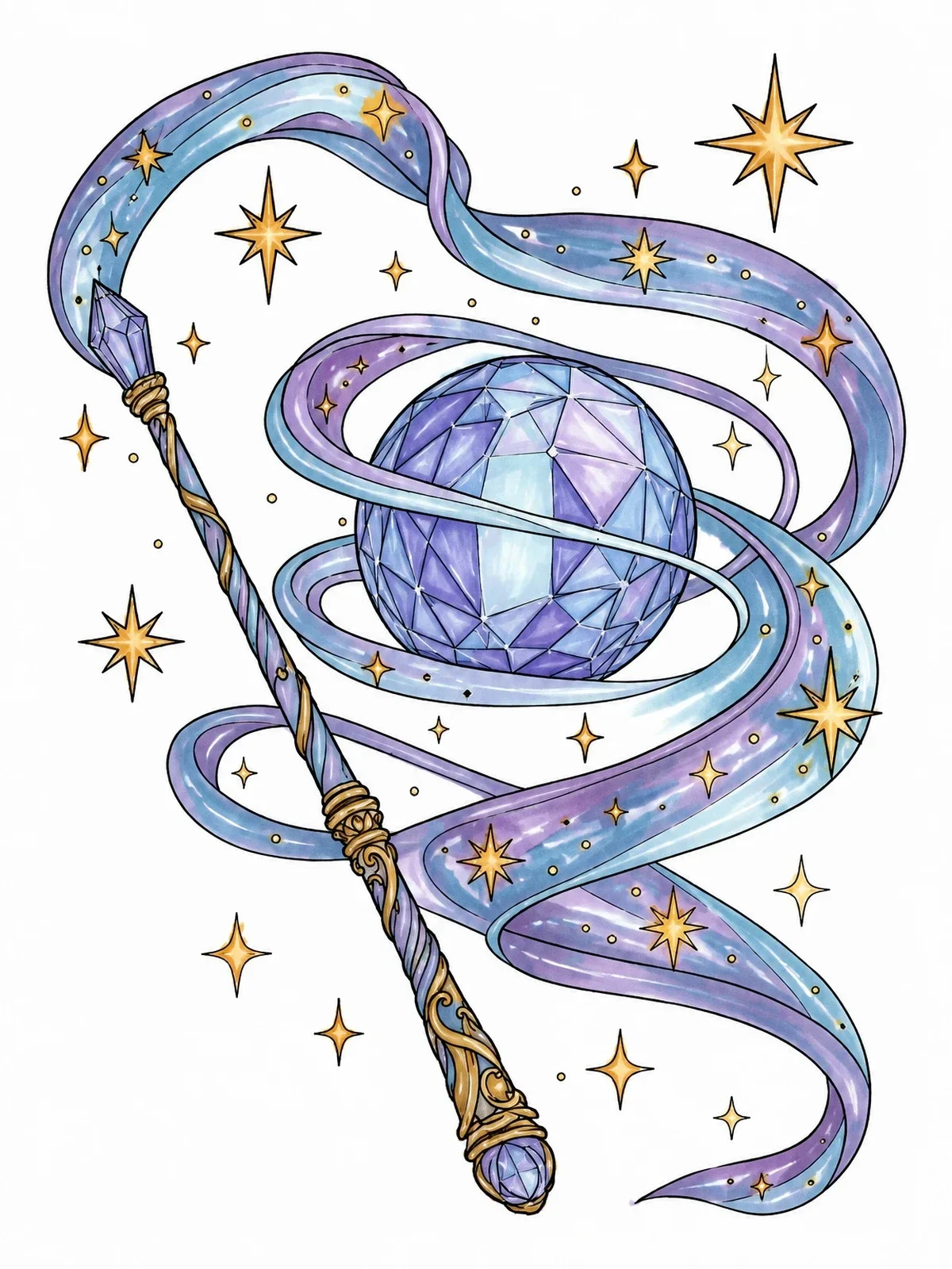 Colored example of the Crystal Wand And Floating Orb coloring page