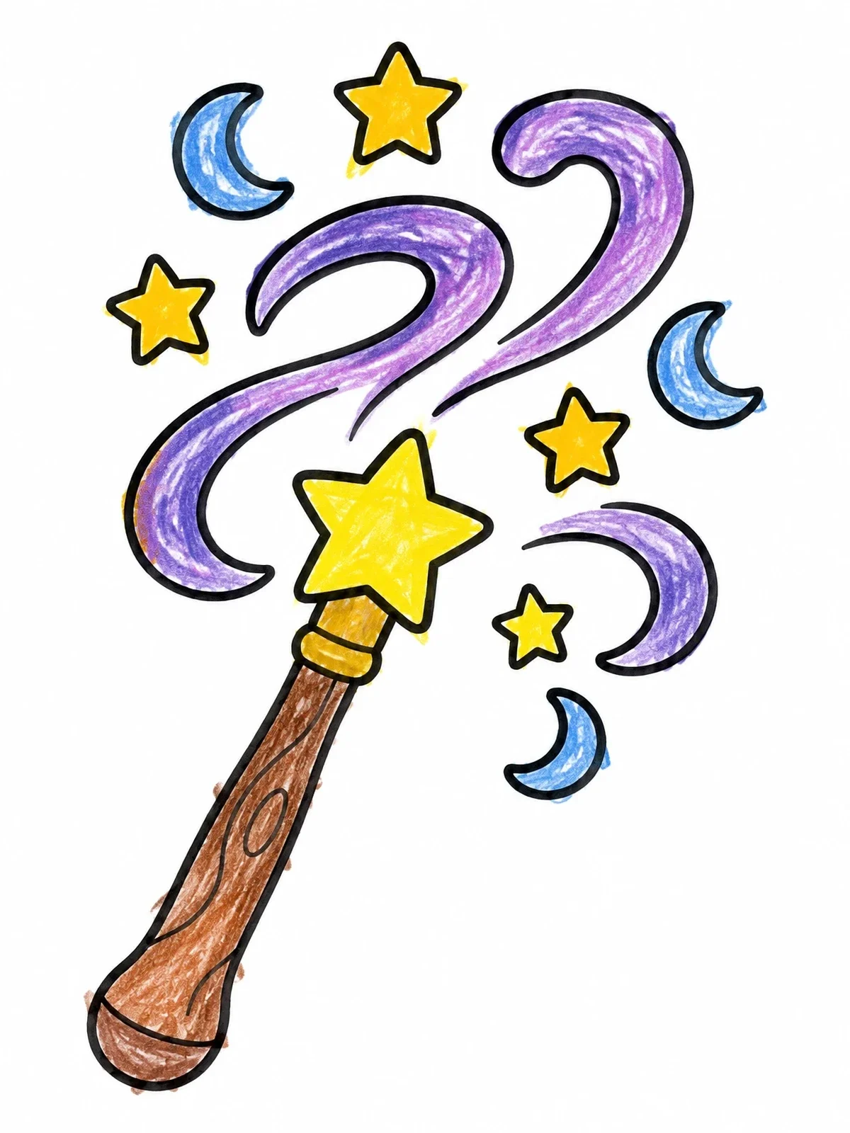 Colored example of the Magic Wand With Stars And Moons coloring page