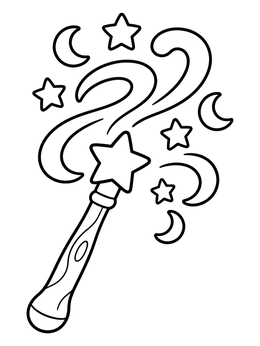 Free printable Magic Wand With Stars And Moons coloring page