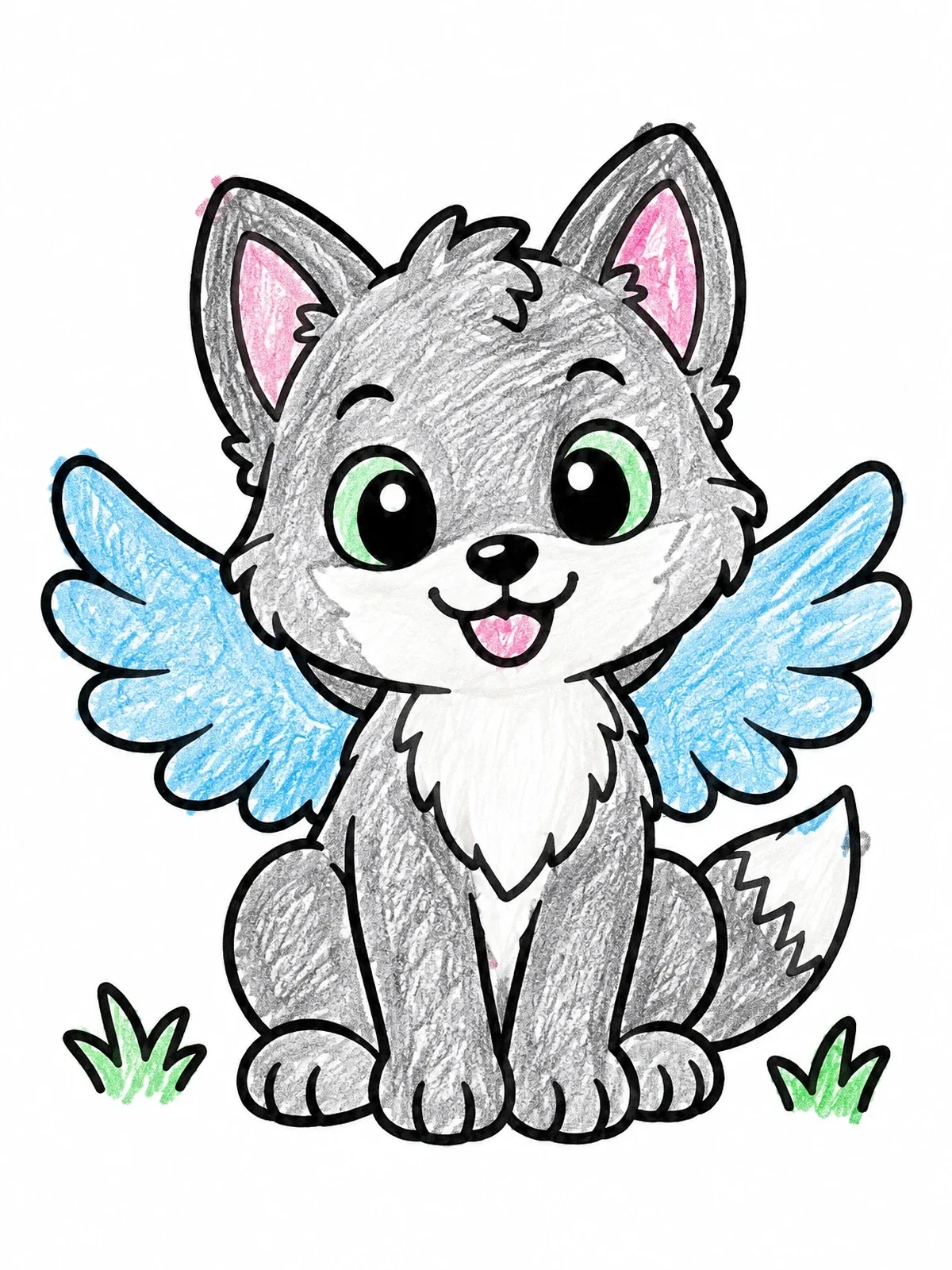 Colored example of the Cute Winged Wolf Pup coloring page