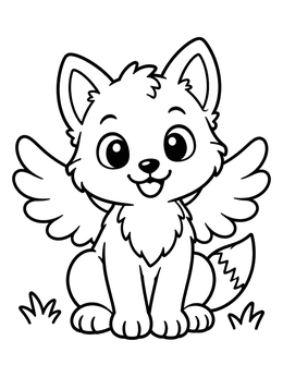 Free printable Cute Winged Wolf Pup coloring page