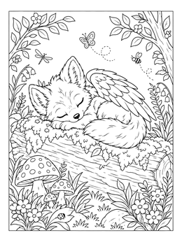 Free printable Sleeping Winged Wolf Pup In Forest coloring page