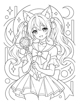 Free printable Magical Anime Cat Girl coloring page