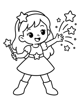 Free printable Little Magic Girl With Star Sparkles coloring page