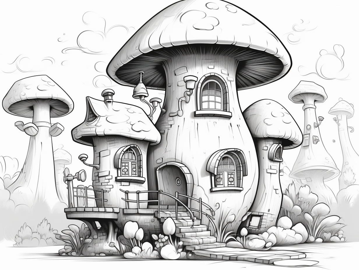 Magical Mushroom House For Coloring - Coloring Page