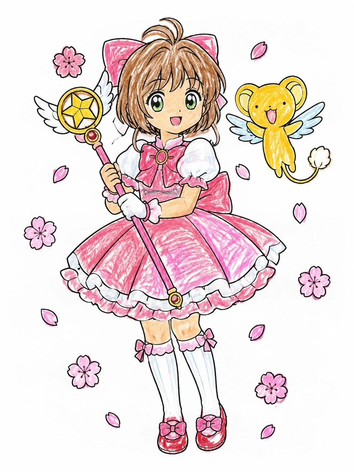 Colored example of the Magical Sakura With Flying Companion coloring page