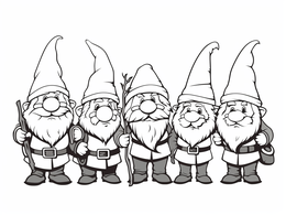 Seven Smiling Dwarfs To Color - Coloring Page