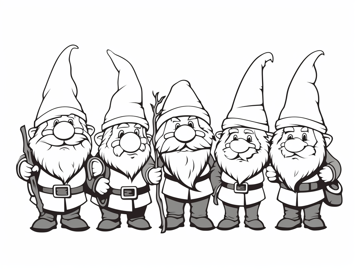 Magical Seven Dwarfs Coloring Sheet - Coloring Page