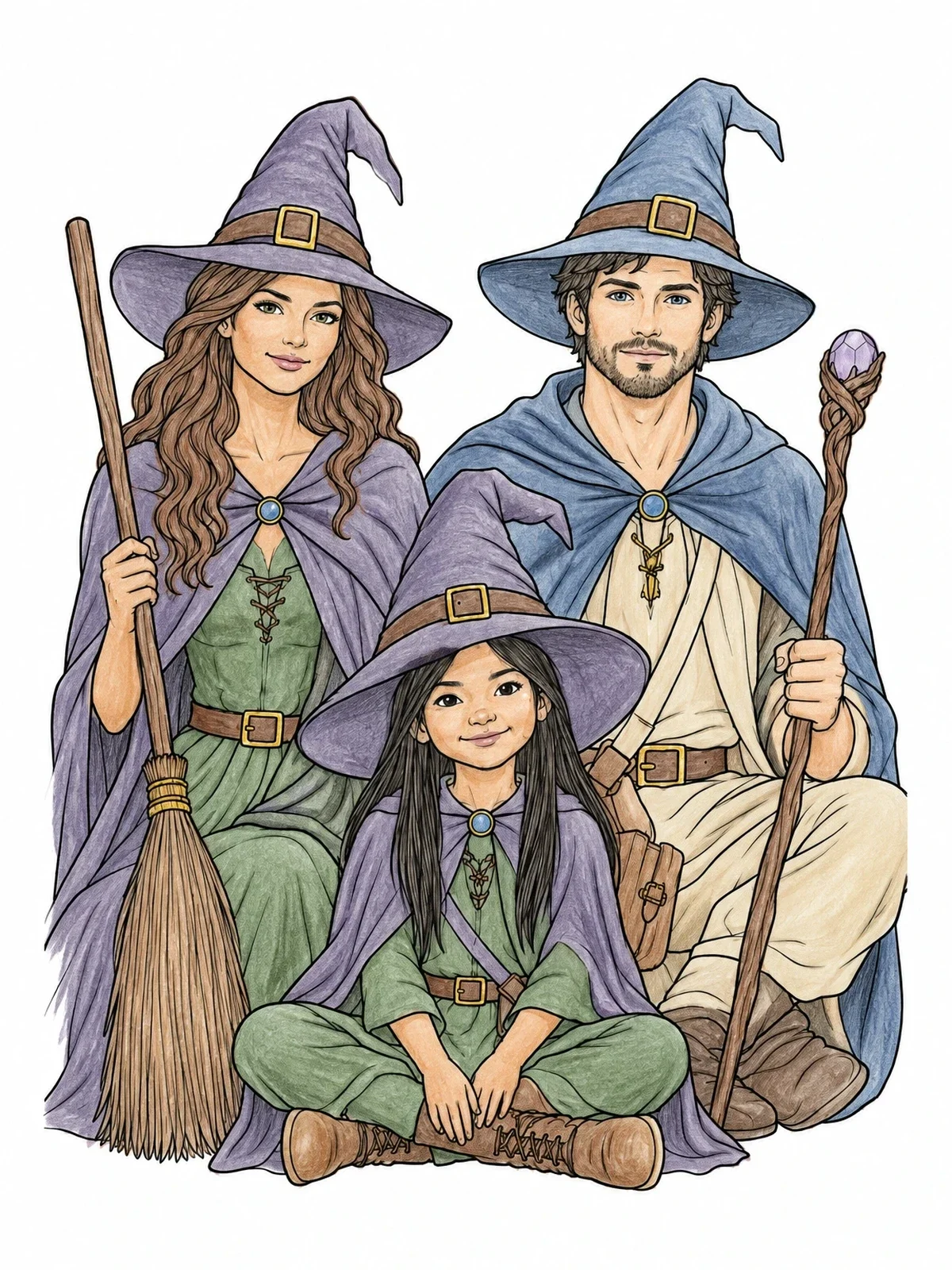 Colored example of the Magical Witch And Wizard Family coloring page