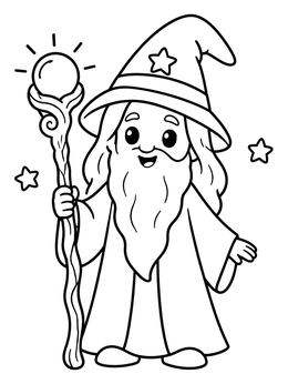 Free printable Friendly Wizard With Magic Staff coloring page
