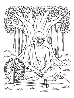 Free printable Mahatma Gandhi Under Banyan Tree coloring page