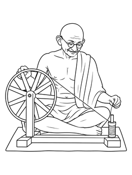 Free printable Mahatma Gandhi With Spinning Wheel coloring page
