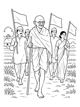 Free printable Mahatma Gandhi Marching With Followers coloring page