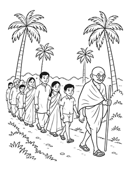 Free printable Mahatma Gandhi Leading A Peaceful Walk coloring page
