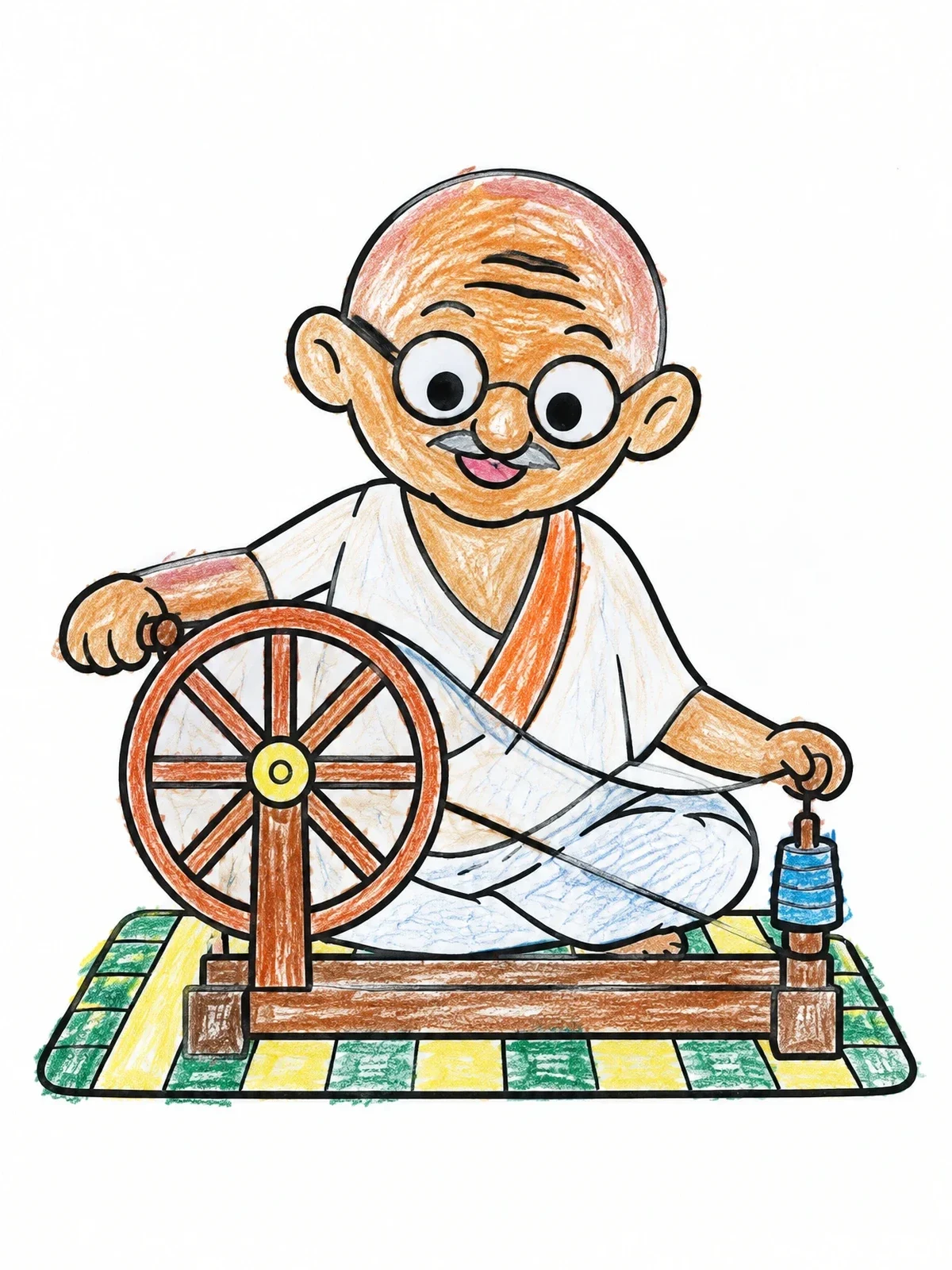 Colored example of the Mahatma Gandhi With Spinning Wheel coloring page