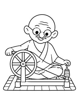 Free printable Mahatma Gandhi With Spinning Wheel coloring page