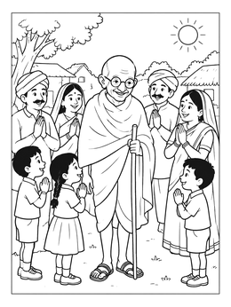 Free printable Mahatma Gandhi Visiting A Village coloring page