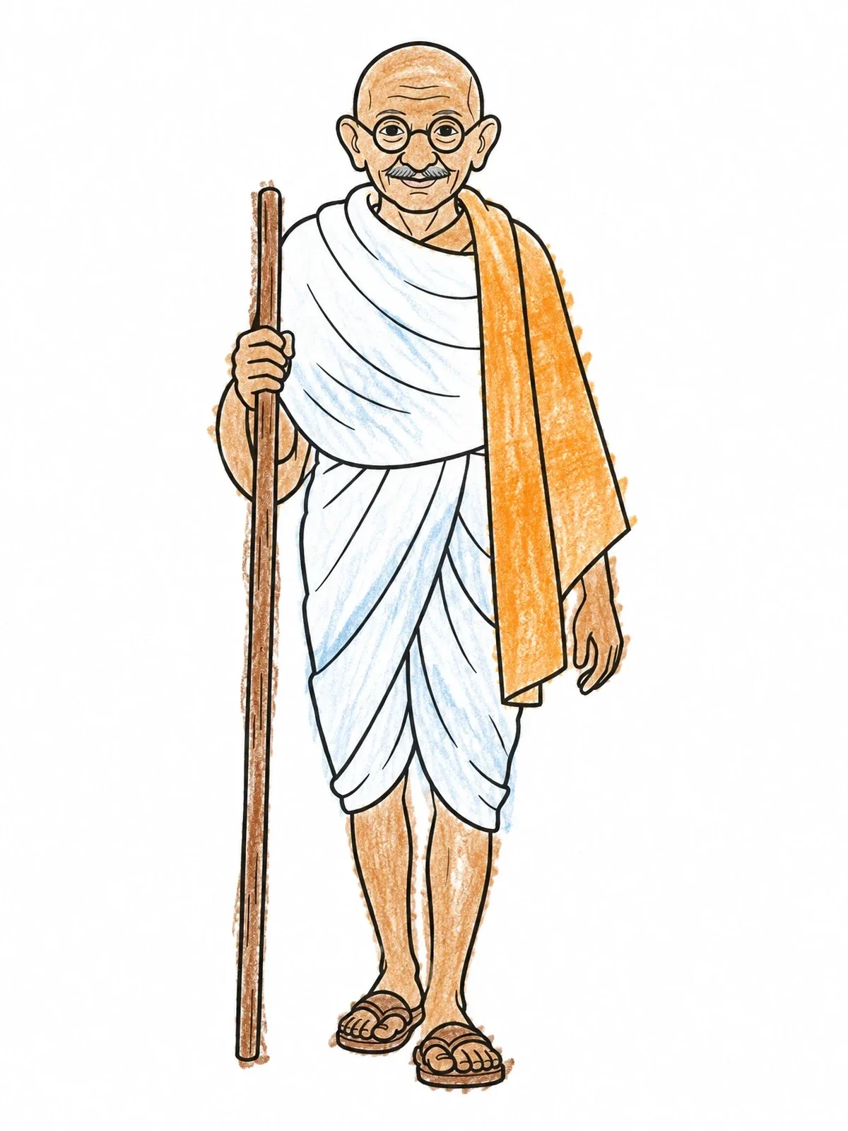 Colored example of the Mahatma Gandhi Walking With Staff coloring page