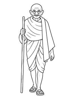 Free printable Mahatma Gandhi Walking With Staff coloring page