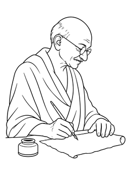 Free printable Mahatma Gandhi Writing With Dip Pen coloring page