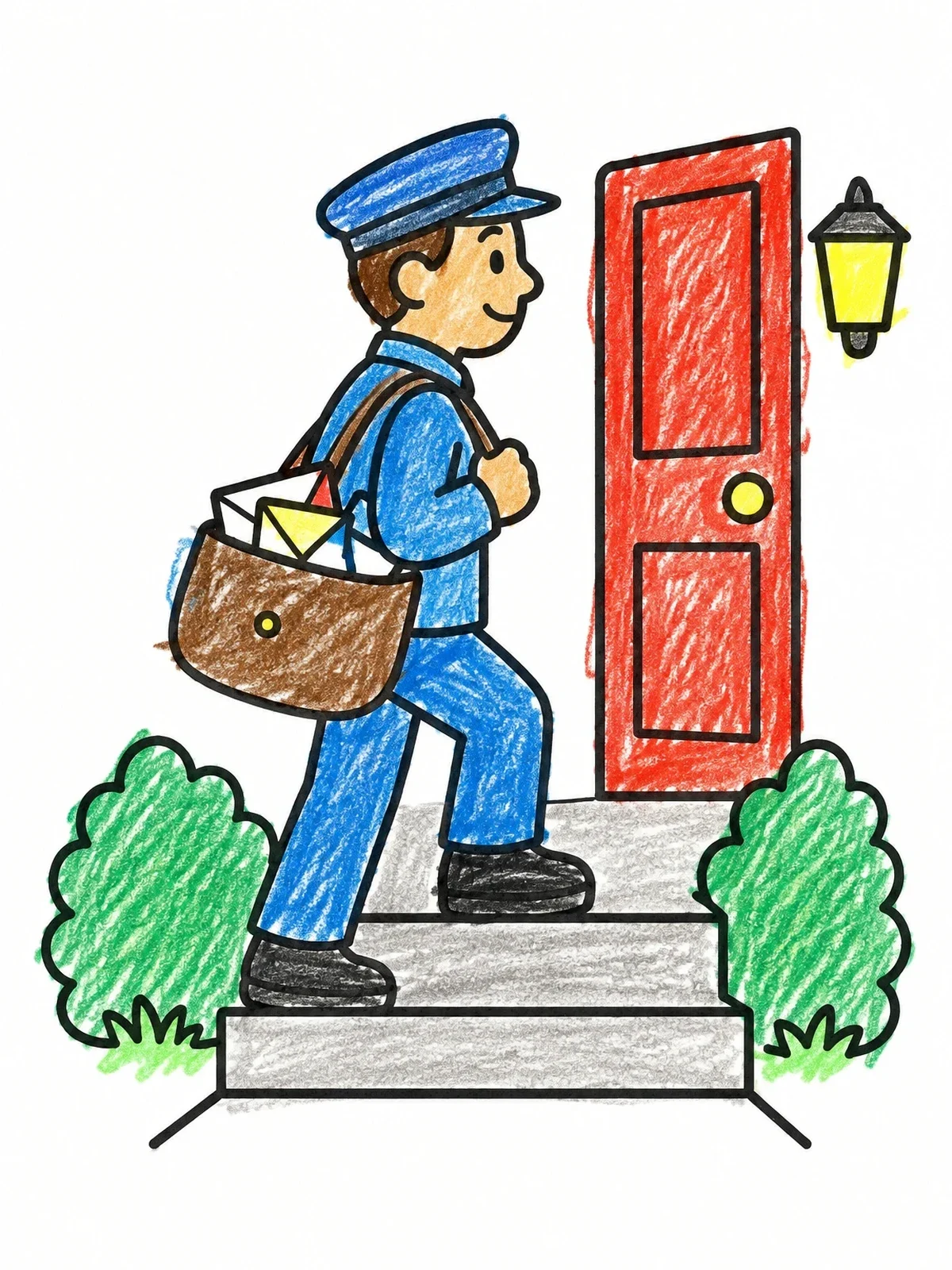 Colored example of the Mail Carrier Delivering Letters coloring page