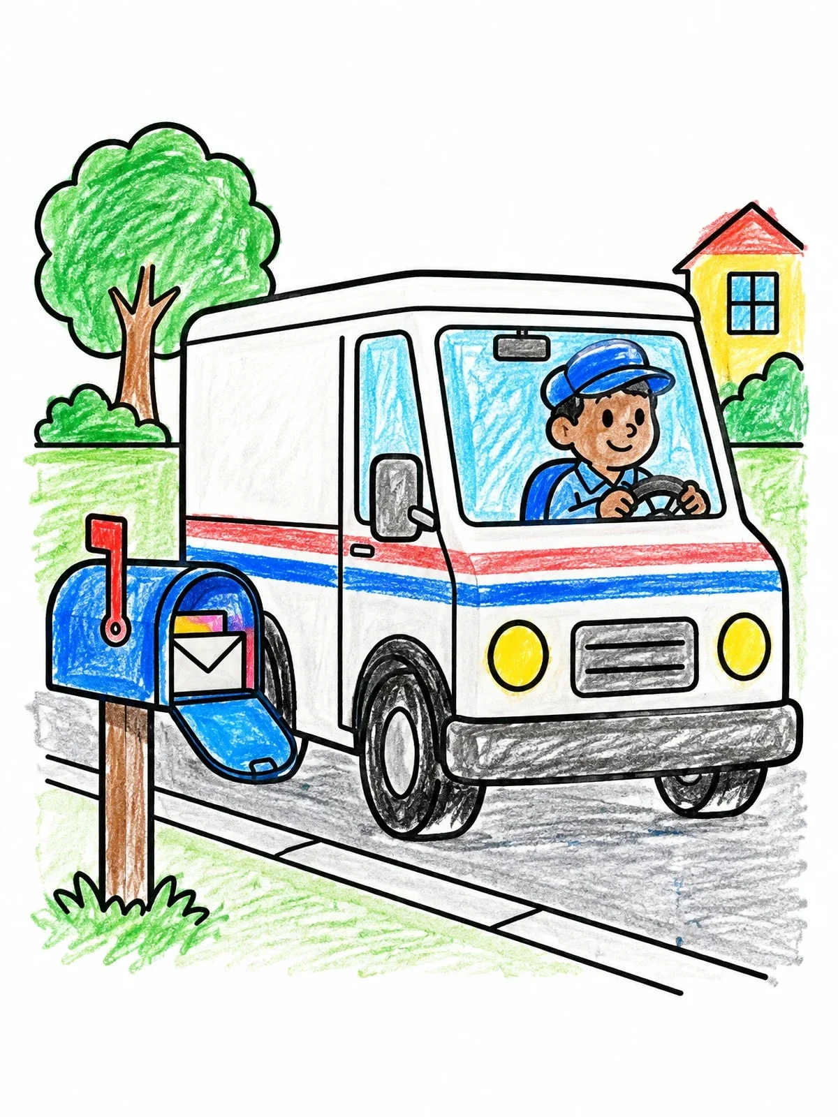 Colored example of the Mail Carrier In Delivery Truck coloring page