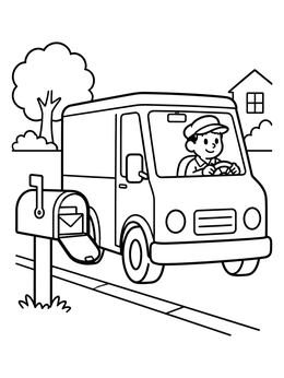 Free printable Mail Carrier In Delivery Truck coloring page