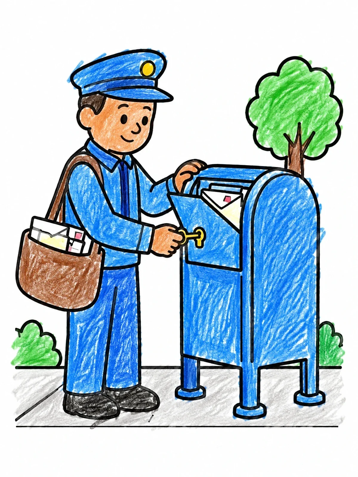 Colored example of the Mail Carrier Opening Street Mailbox coloring page