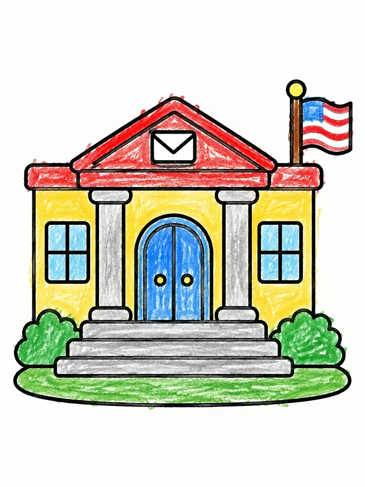 Colored example of the Little Post Office Building coloring page
