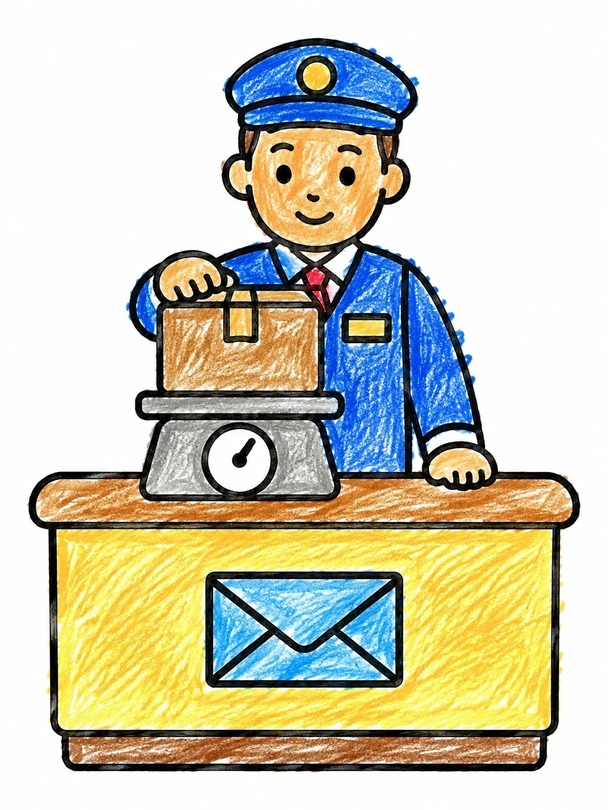 Colored example of the Postal Worker Weighing A Parcel coloring page