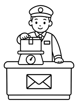 Free printable Postal Worker Weighing A Parcel coloring page