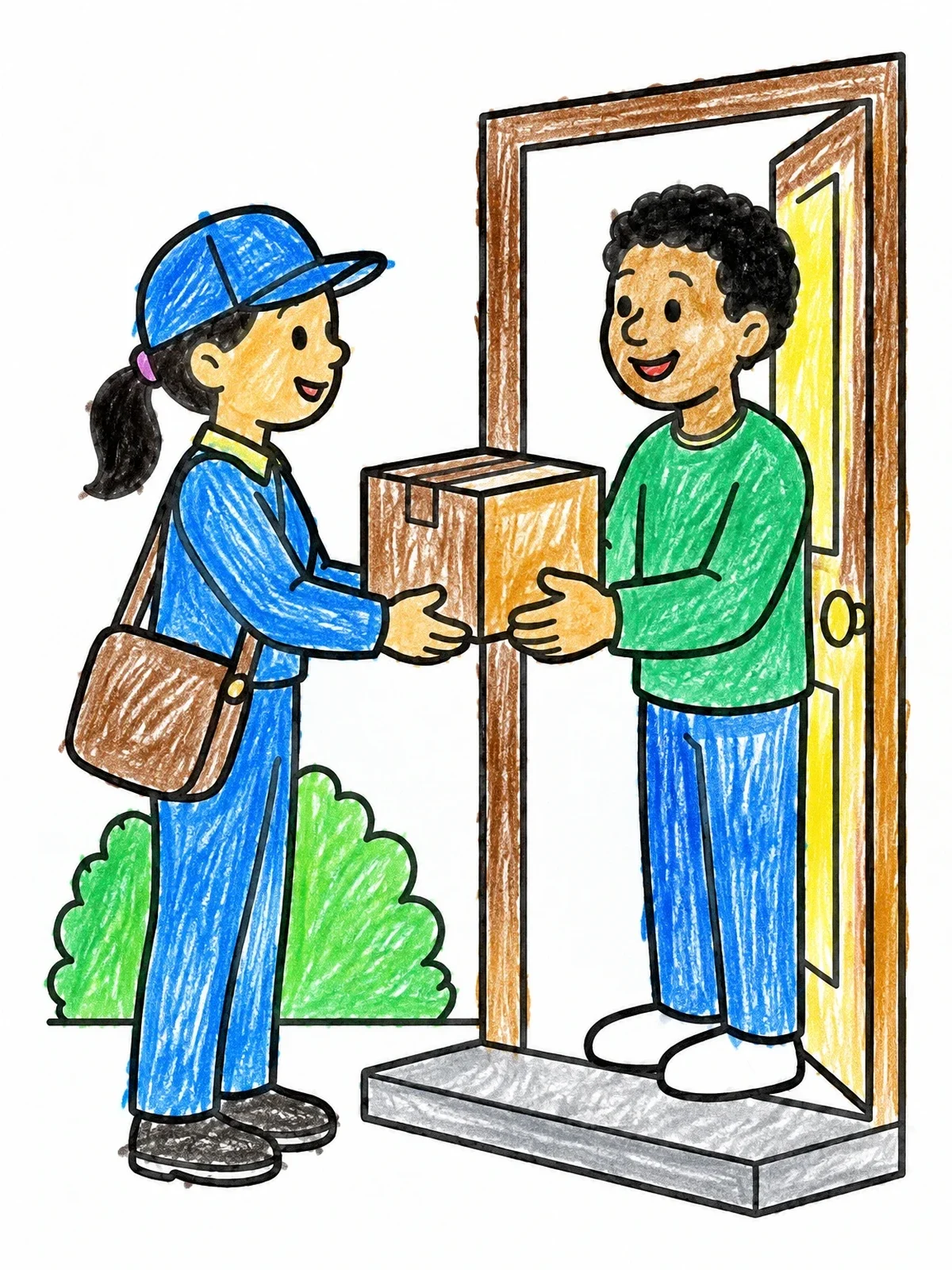 Colored example of the Package Delivery At The Door coloring page