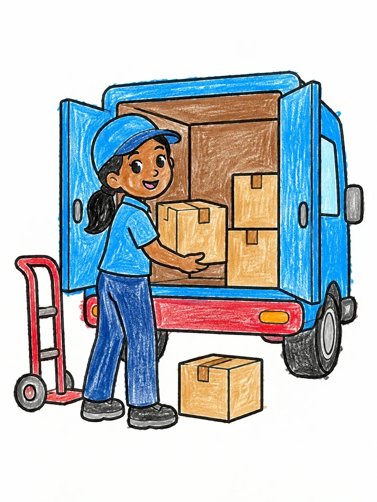 Colored example of the Postal Worker Loading Delivery Truck coloring page