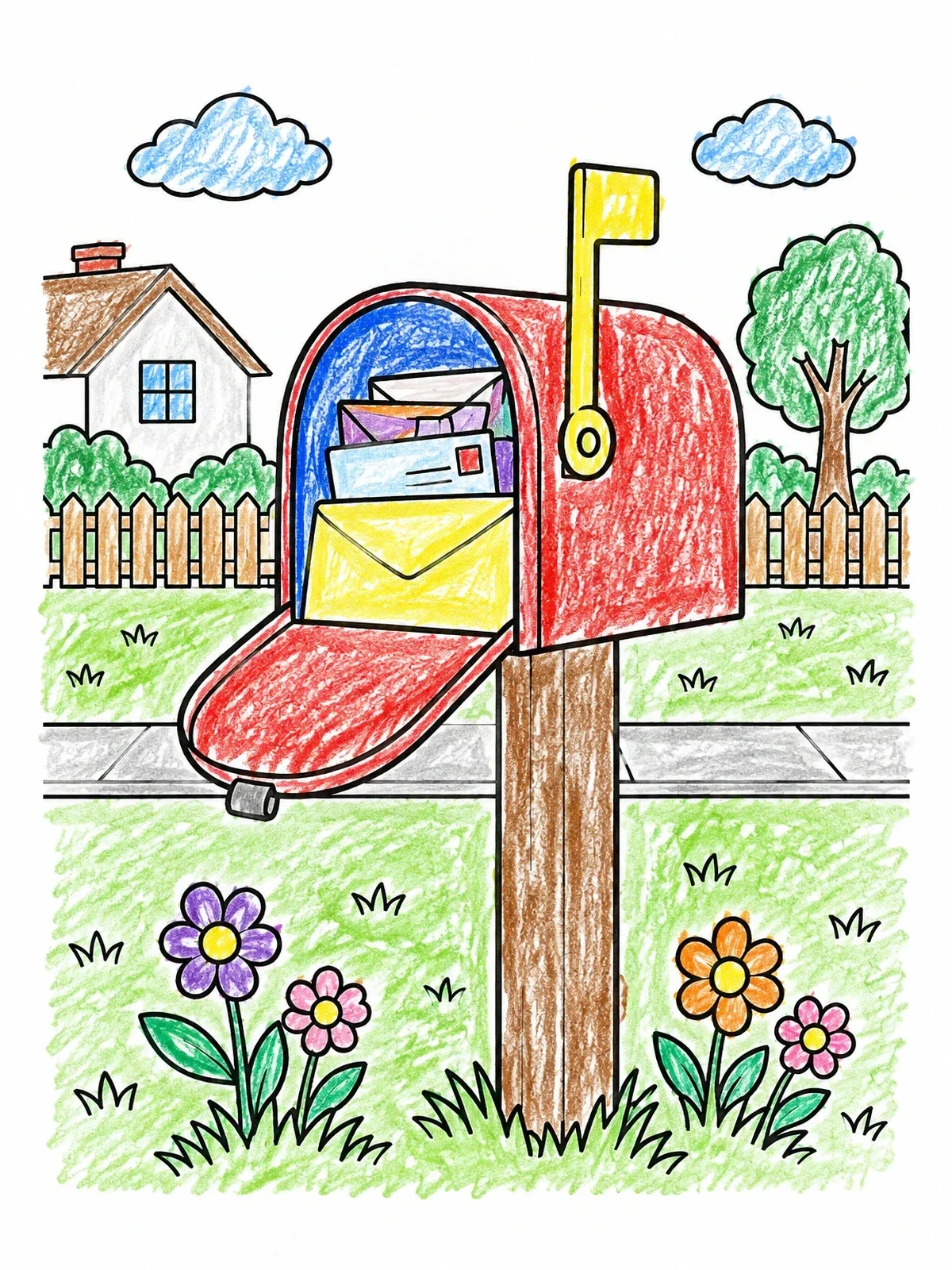 Colored example of the Full Mailbox In Front Yard coloring page