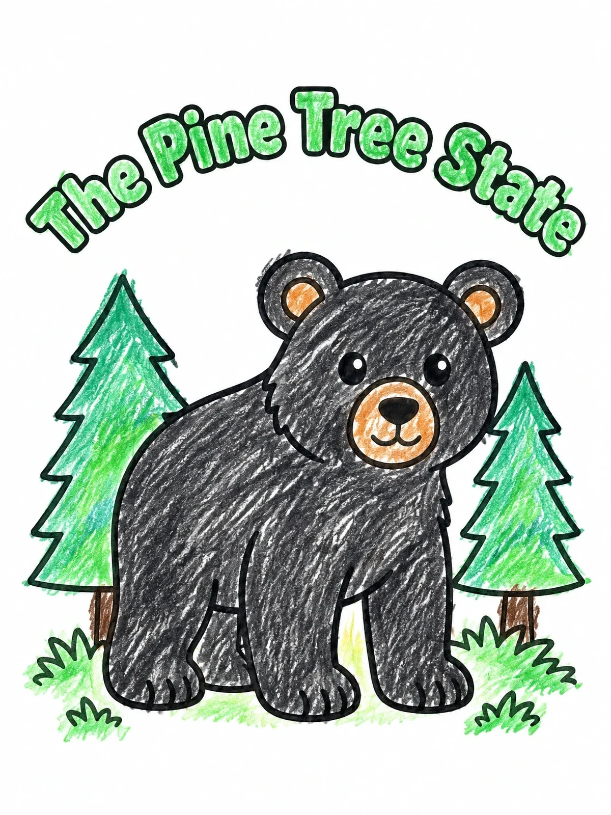 Colored example of the Maine Pine Tree State Bear coloring page