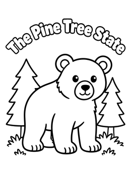 Free printable Maine Black Bear And Pine Trees coloring page