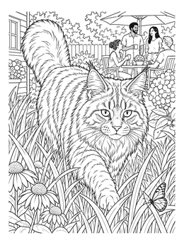 Free printable Maine Coon Cat In Backyard Garden coloring page