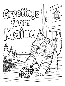 Free printable Maine Coon Kitten With Pinecone coloring page