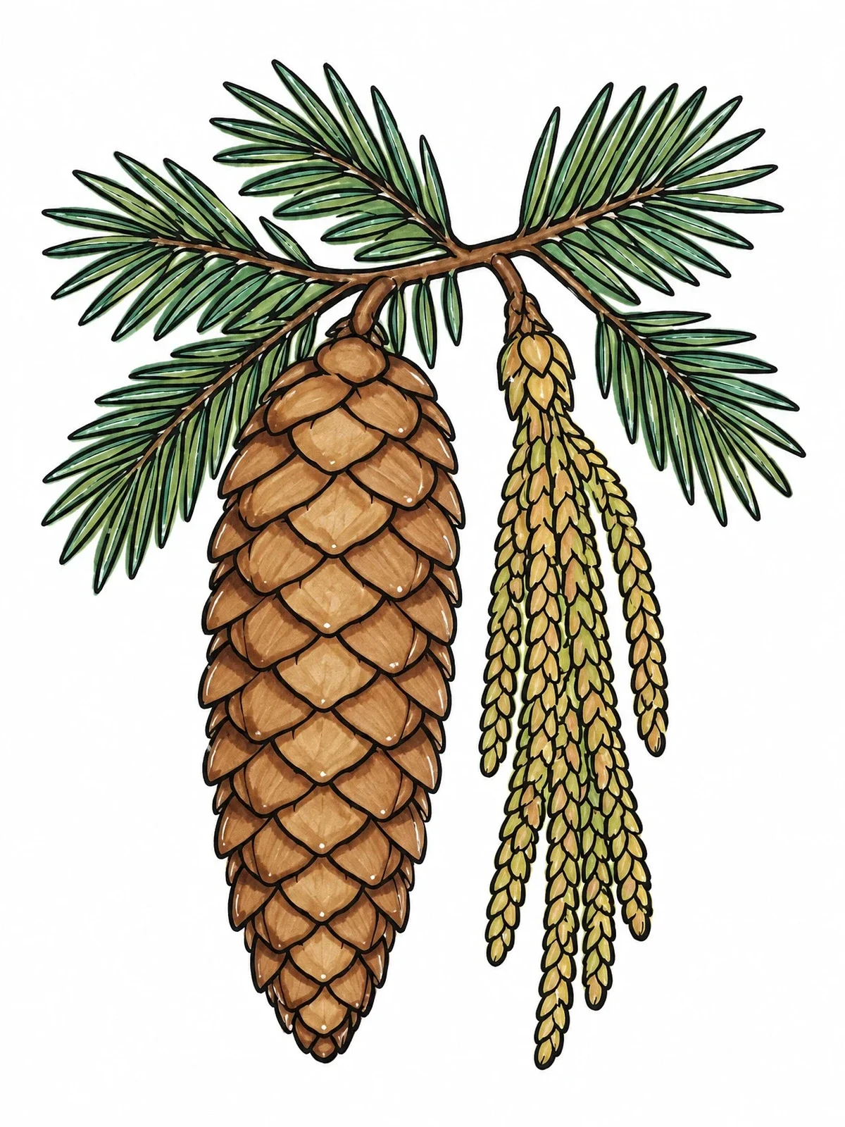 Colored example of the Maine Pine Cone And Tassel coloring page
