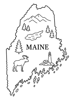 Free printable Maine State Map With Symbols coloring page