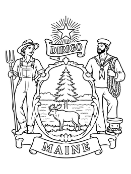 Free printable Maine State Seal Emblem coloring page