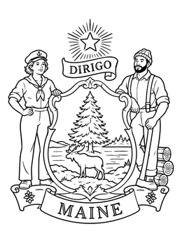 Free printable Maine State Seal And Motto coloring page