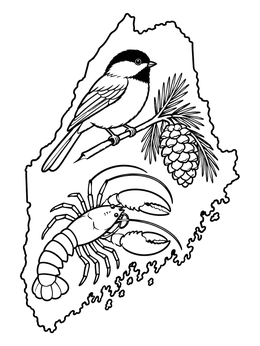 Free printable Maine State Symbols And Map coloring page