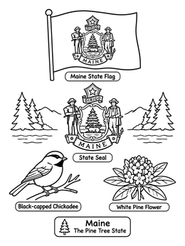 Free printable Maine State Symbols Educational Worksheet coloring page
