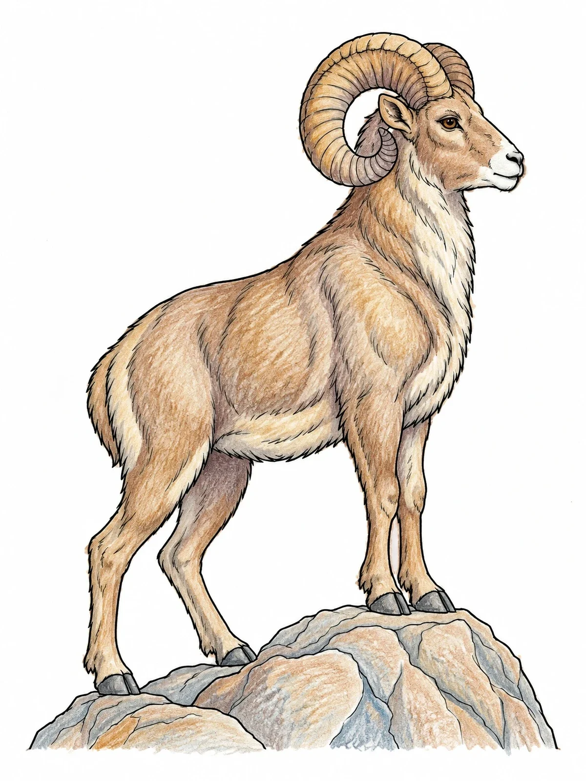 Colored example of the Majestic Aries Ram On Rock coloring page