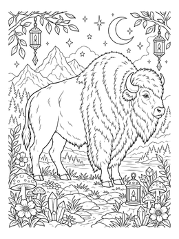 Free printable Majestic Buffalo Under The Night Sky coloring page