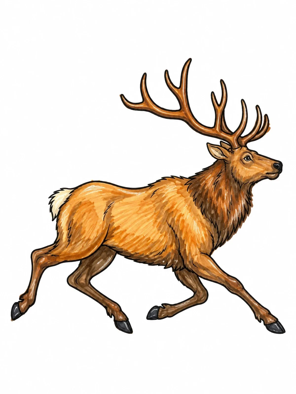 Colored example of the Majestic Bull Elk On The Run coloring page