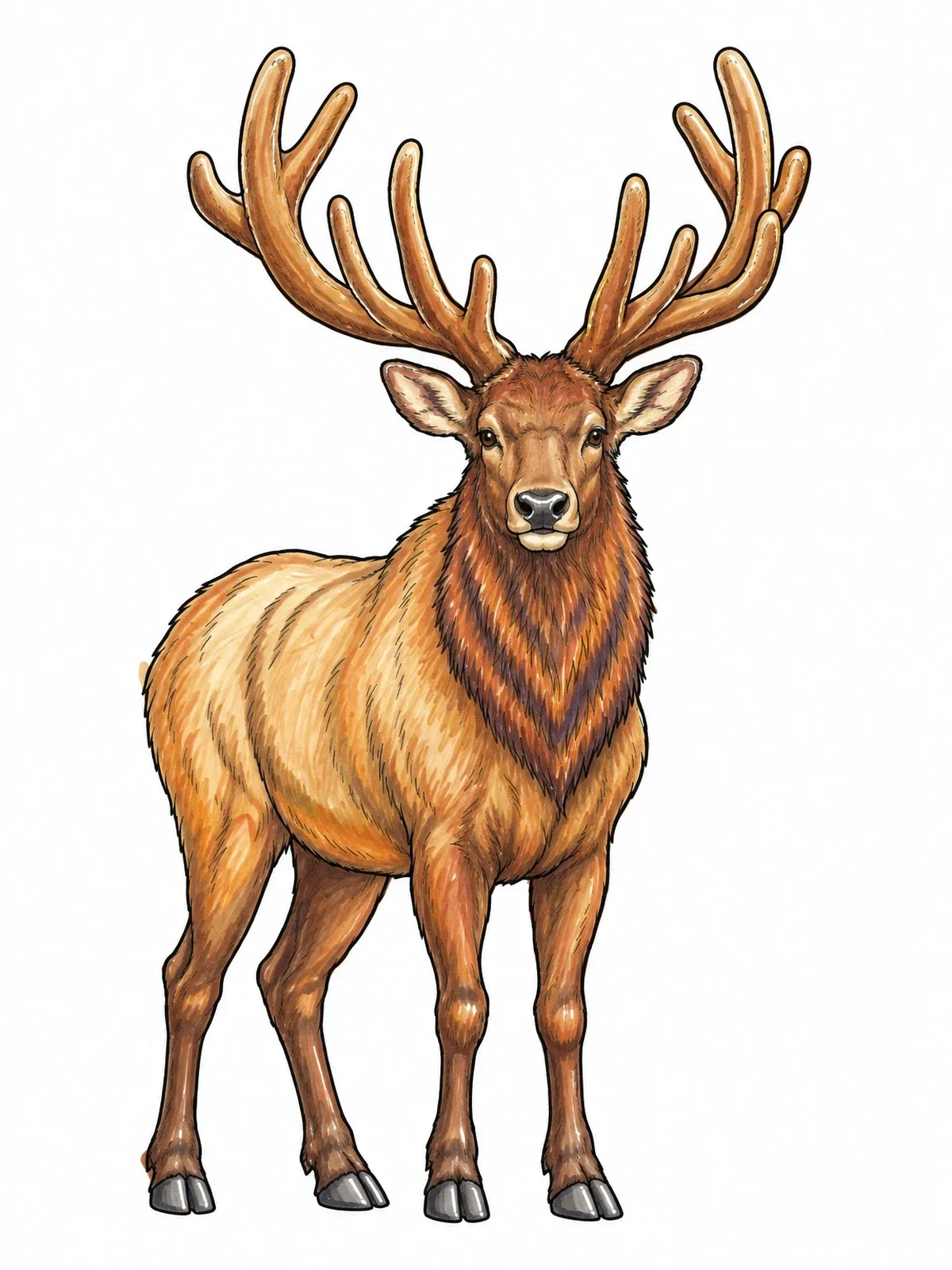 Colored example of the Majestic Bull Elk Standing Proud coloring page