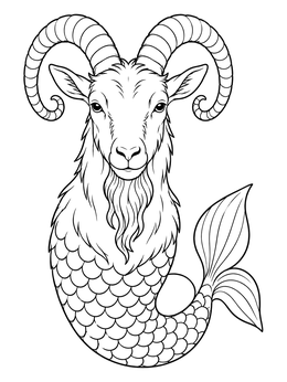 Free printable Majestic Capricorn Sea Goat Portrait coloring page
