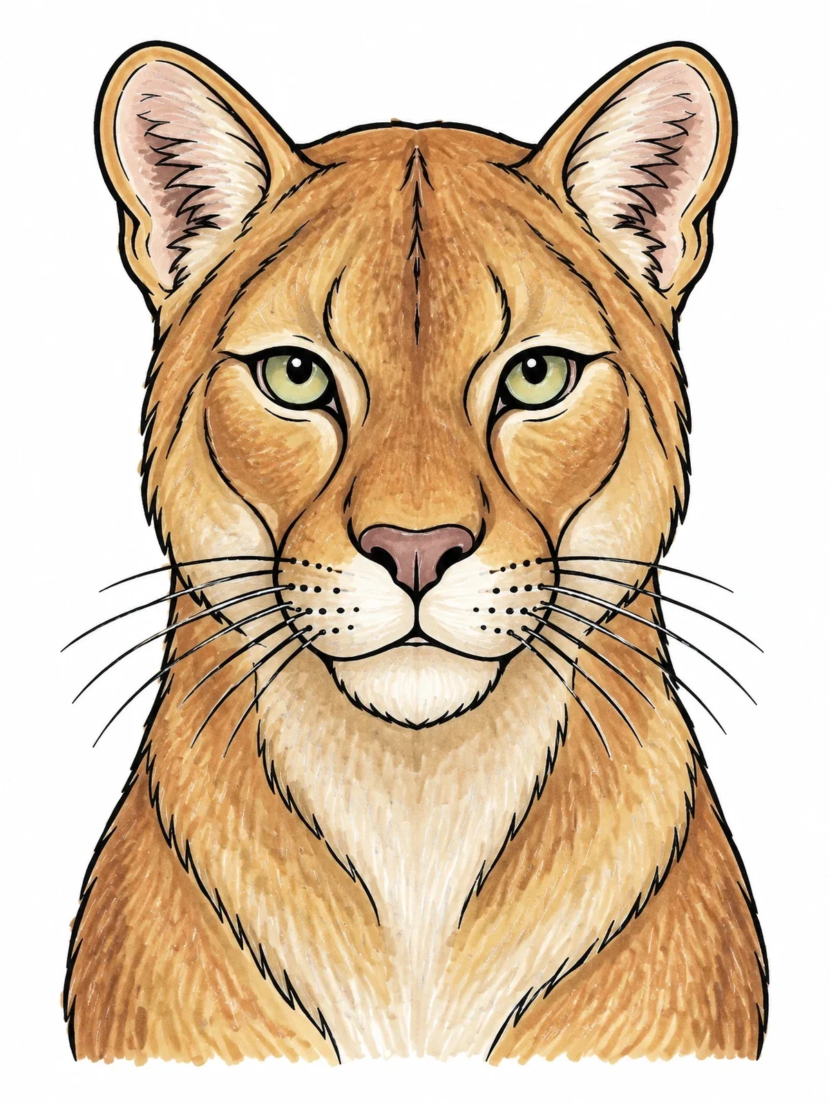 Colored example of the Majestic Cougar Face Portrait coloring page